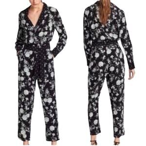 Zara Dark Floral Print Jumpsuit Size XS Long Sleeves V-Neck Going Out Outfit